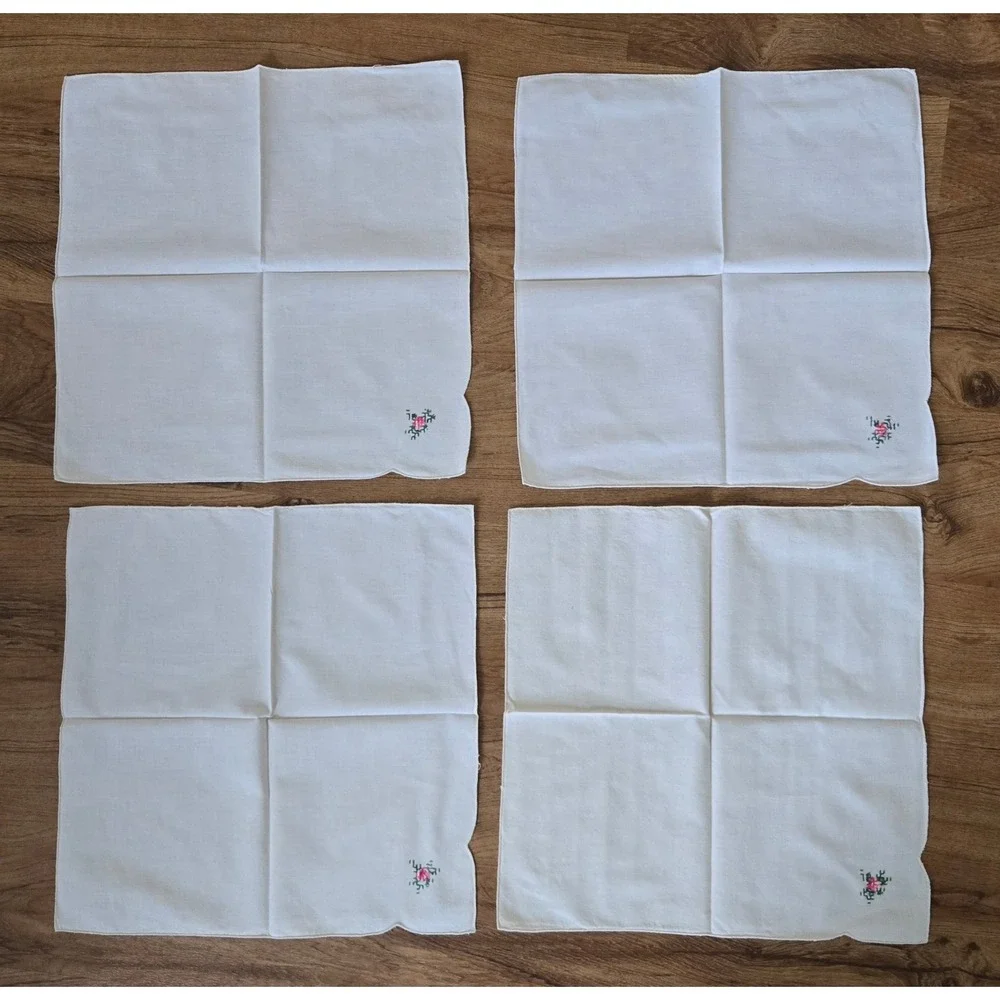 Vintage Embroidered Linen Napkins Set of 11 15x15 Floral Cross Stitched Handmade